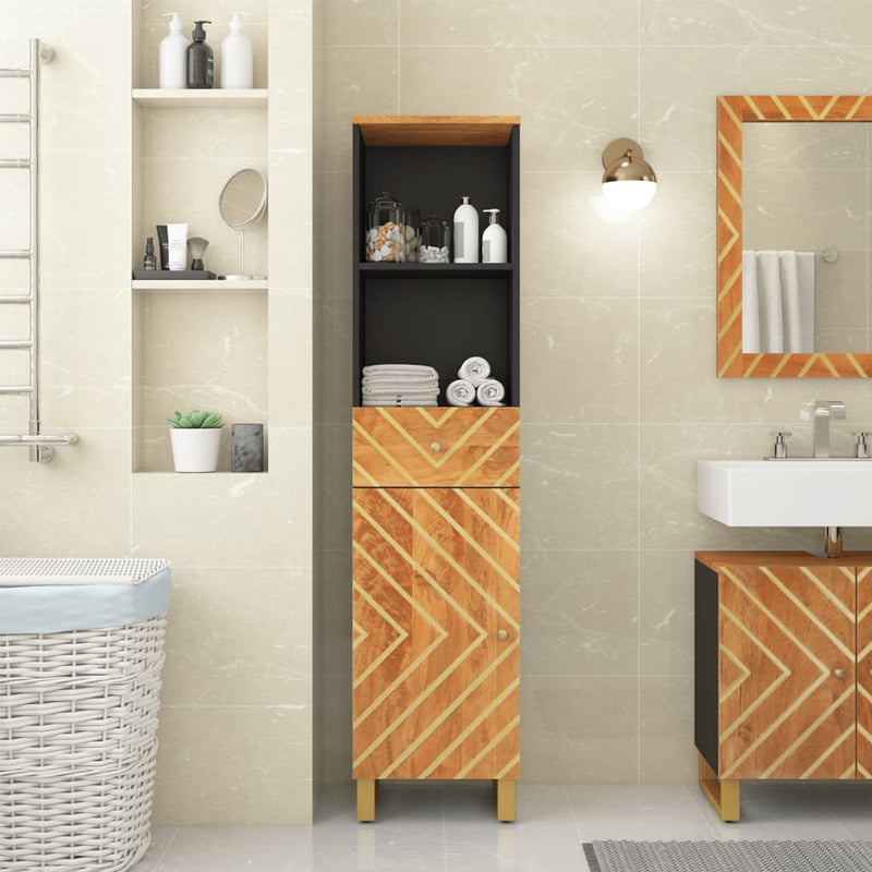 Badkamerkast 38x33,5x160 cm massief mangohout bruin en zwart MeubelReus
