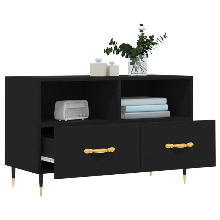 Tv-meubel 80x36x50 cm bewerkt hout zwart MeubelReus