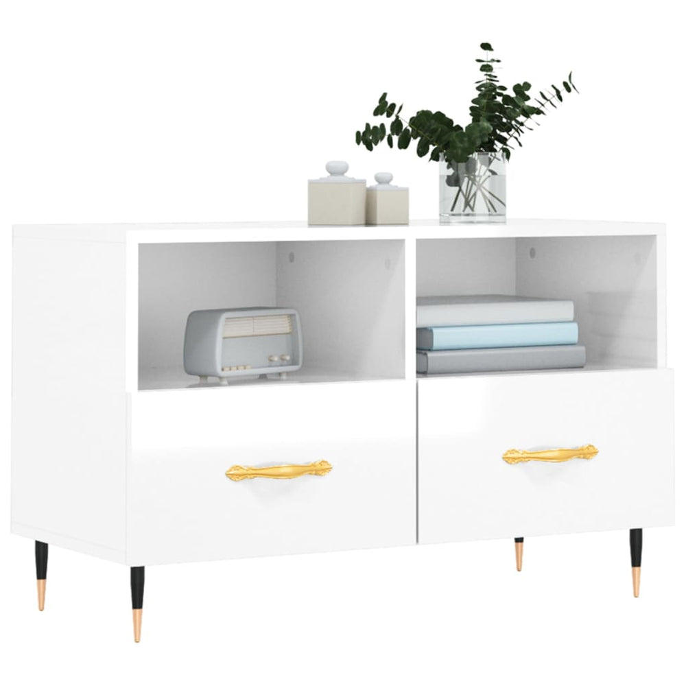 Tv-meubel 80x36x50 cm bewerkt hout hoogglans wit MeubelReus