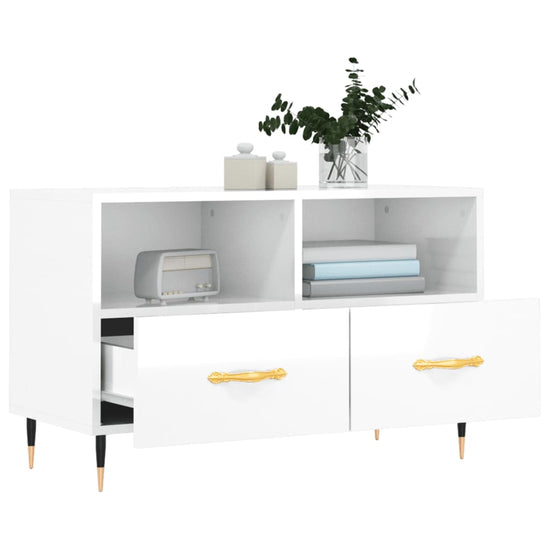 Tv-meubel 80x36x50 cm bewerkt hout hoogglans wit MeubelReus