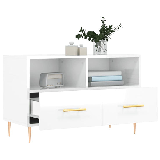 Tv-meubel 80x36x50 cm bewerkt hout hoogglans wit MeubelReus