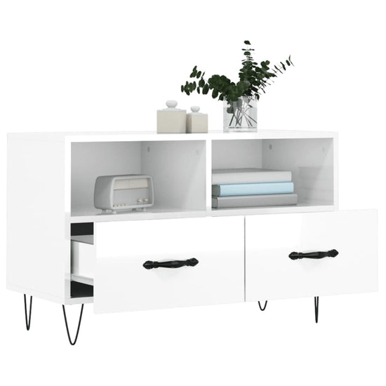 Tv-meubel 80x36x50 cm bewerkt hout hoogglans wit MeubelReus