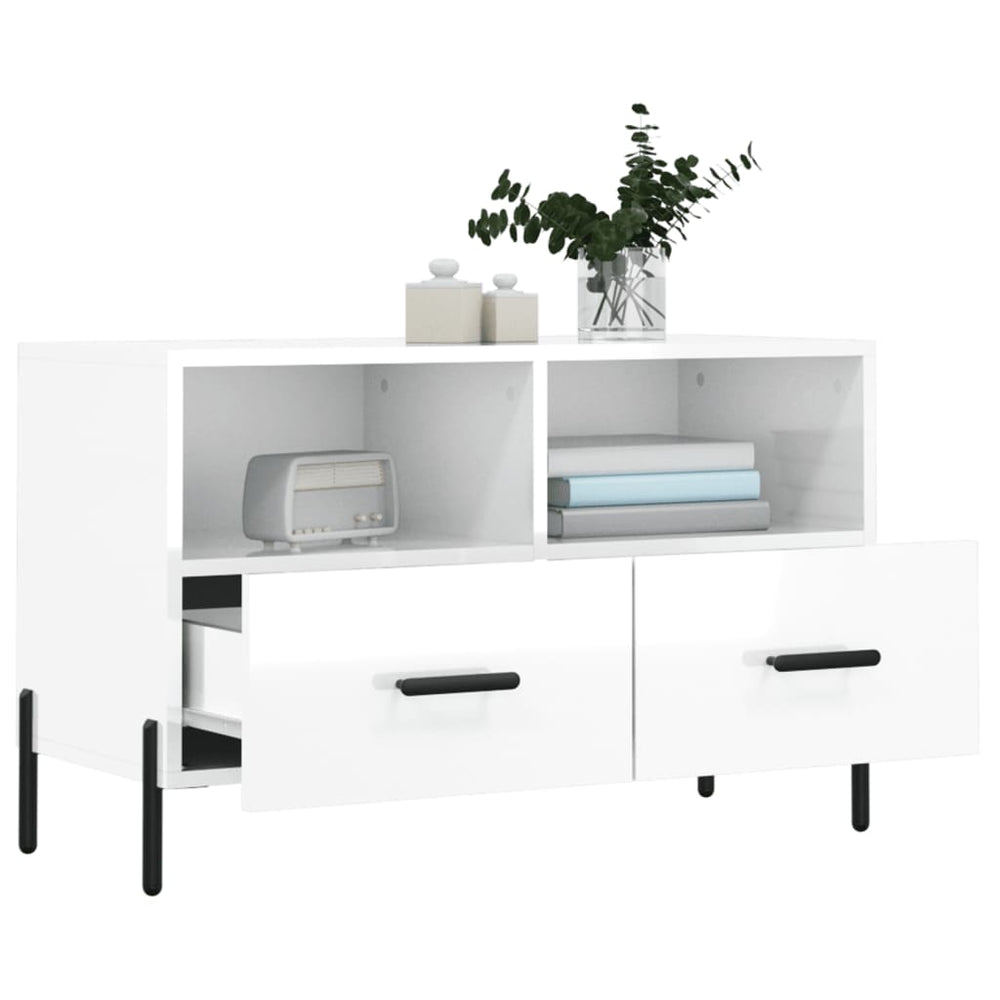 Tv-meubel 80x36x50 cm bewerkt hout hoogglans wit MeubelReus