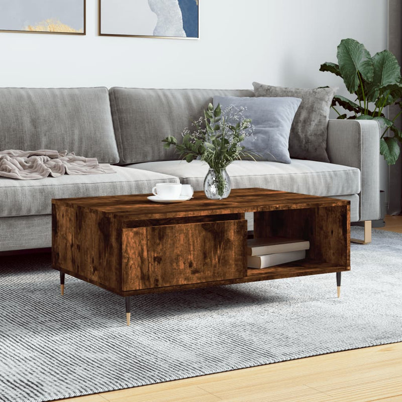 Salontafel 90x60x35 cm bewerkt hout gerookt eikenkleurig MeubelReus