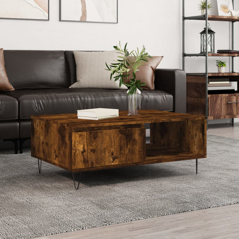 Salontafel 90x60x35 cm bewerkt hout gerookt eikenkleurig MeubelReus