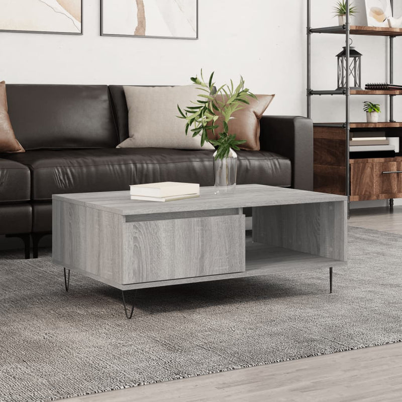 Salontafel 90x60x35 cm bewerkt hout grijs sonoma eikenkleurig MeubelReus