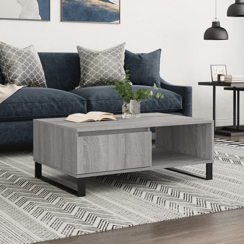 Salontafel 90x60x35 cm bewerkt hout grijs sonoma eikenkleurig MeubelReus