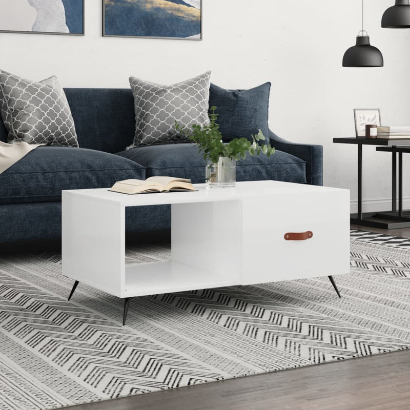 Salontafel 90x50x40 cm bewerkt hout hoogglans wit MeubelReus