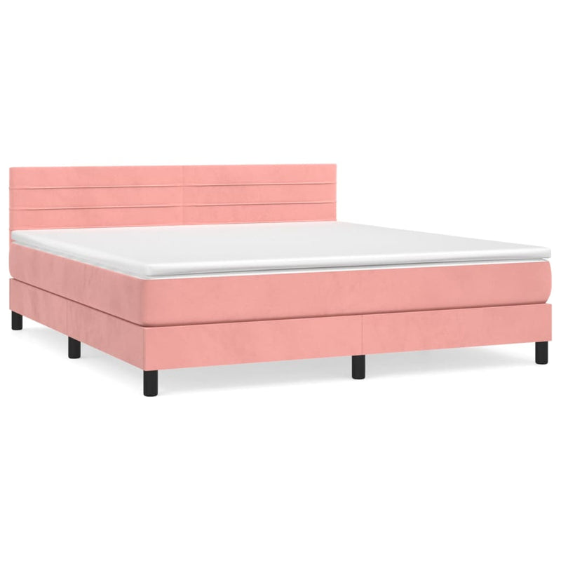Boxspring met matras fluweel roze 160x200 cm