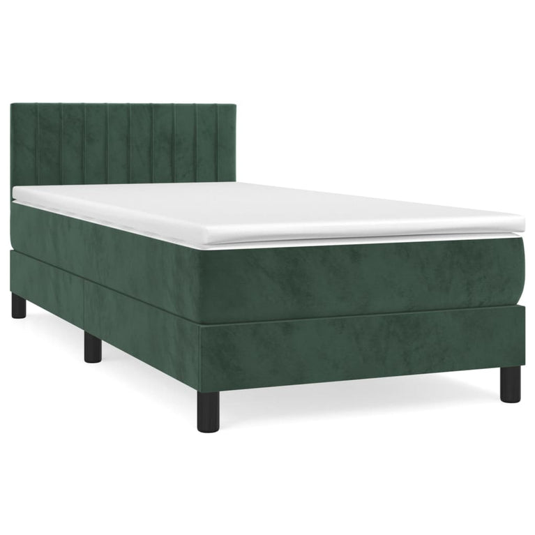 Boxspring met matras fluweel donkergroen 100x200 cm