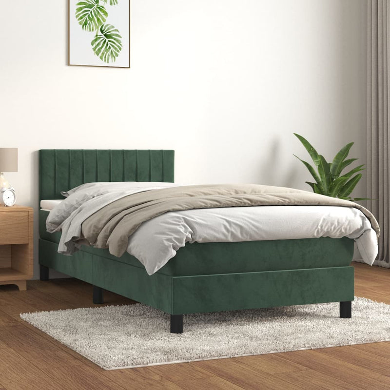 Boxspring met matras fluweel donkergroen 100x200 cm