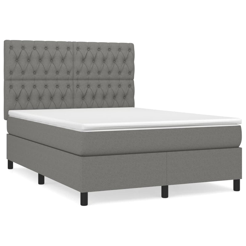 Boxspring met matras stof donkergrijs 140x190 cm