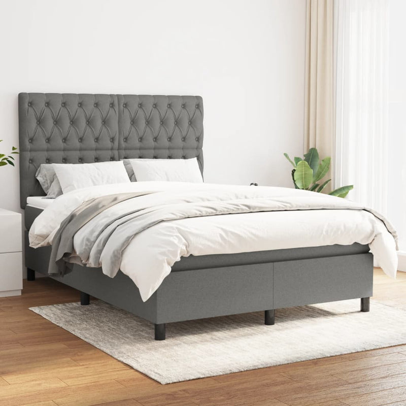 Boxspring met matras stof donkergrijs 140x190 cm