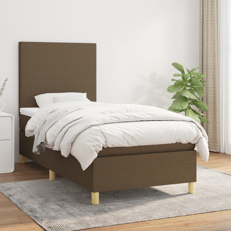 Boxspring met matras stof donkerbruin 90x200 cm