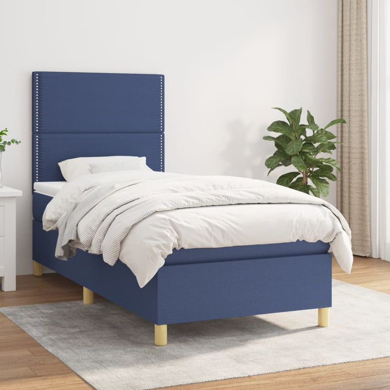 Boxspring met matras stof blauw 100x200 cm