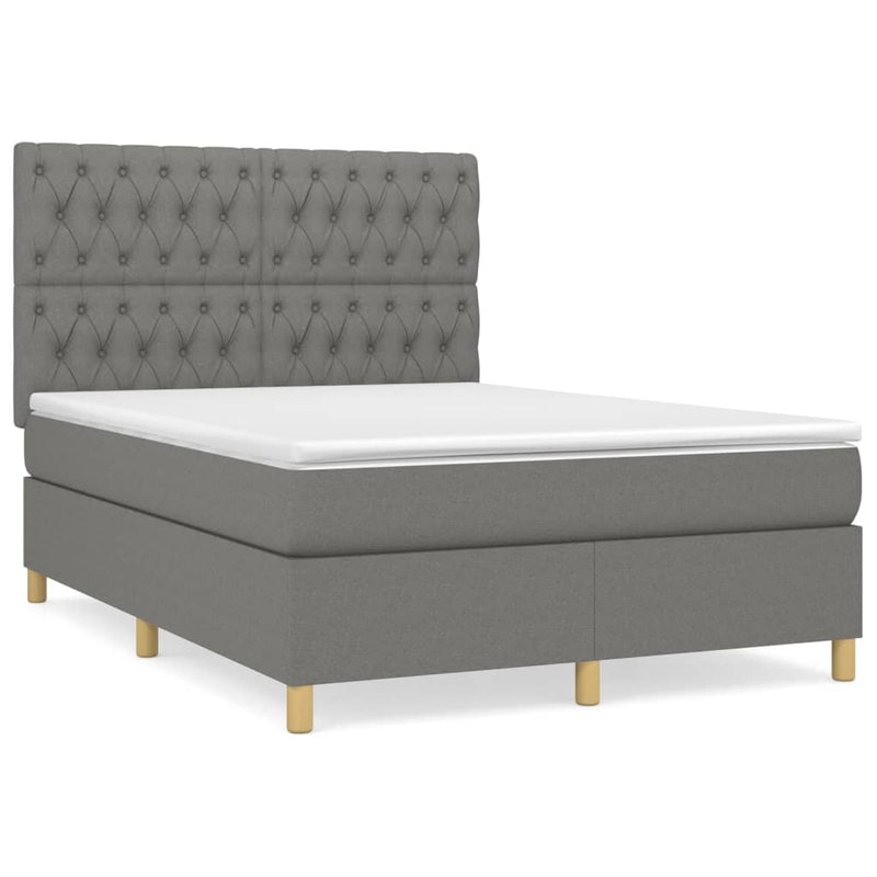 Boxspring met matras stof donkergrijs 140x190 cm