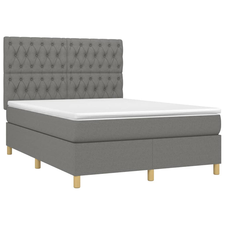 Boxspring met matras stof donkergrijs 140x190 cm