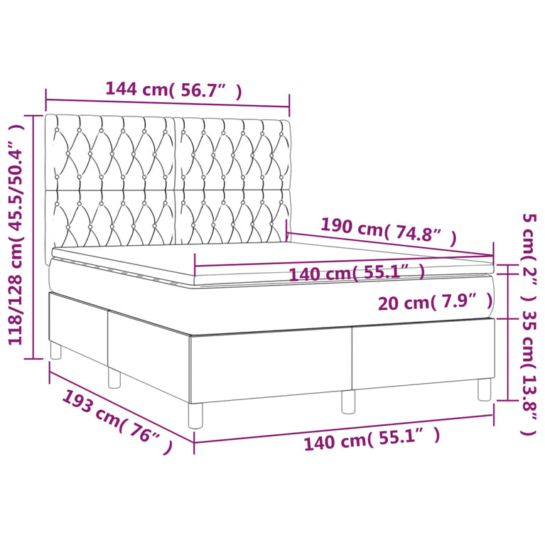 Boxspring met matras stof donkergrijs 140x190 cm