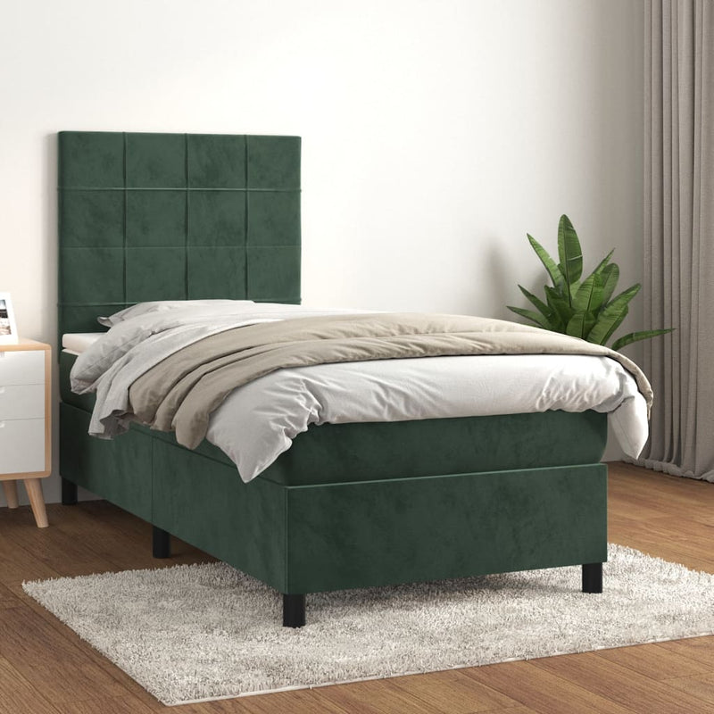 Boxspring met matras fluweel donkergroen 100x200 cm