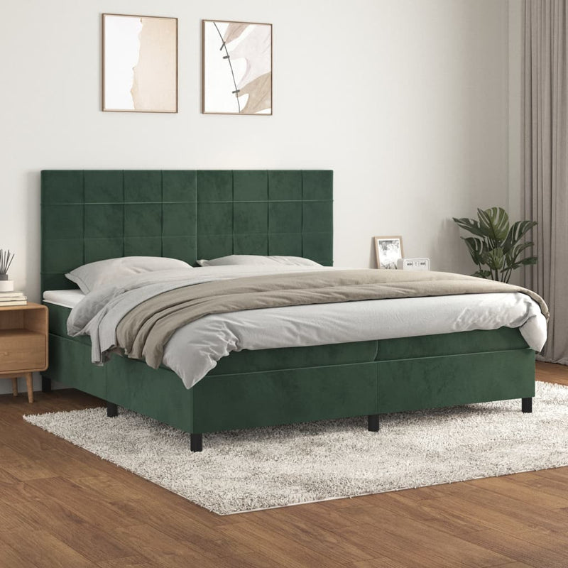 Boxspring met matras fluweel donkergroen 200x200 cm