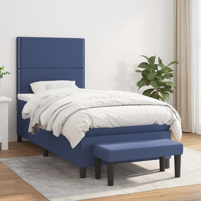 Boxspring met matras stof blauw 100x200 cm