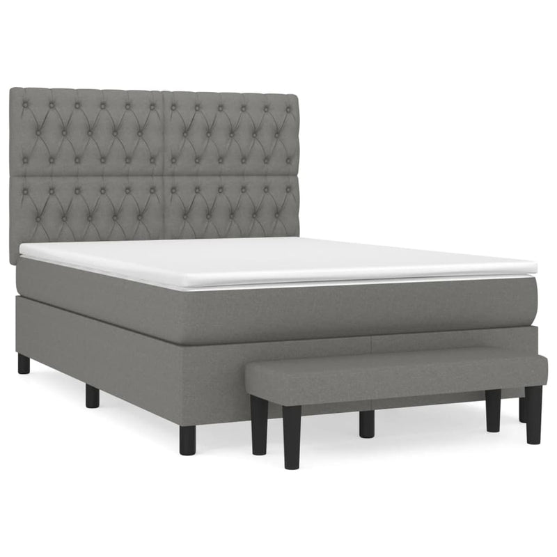 Boxspring met matras stof donkergrijs 140x190 cm