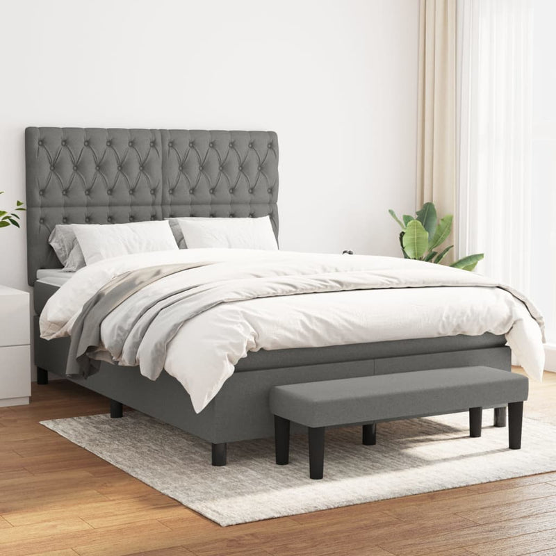 Boxspring met matras stof donkergrijs 140x190 cm