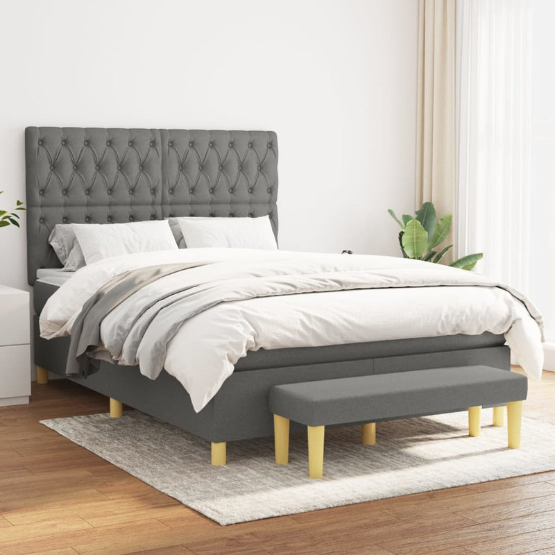 Boxspring met matras stof donkergrijs 140x200 cm