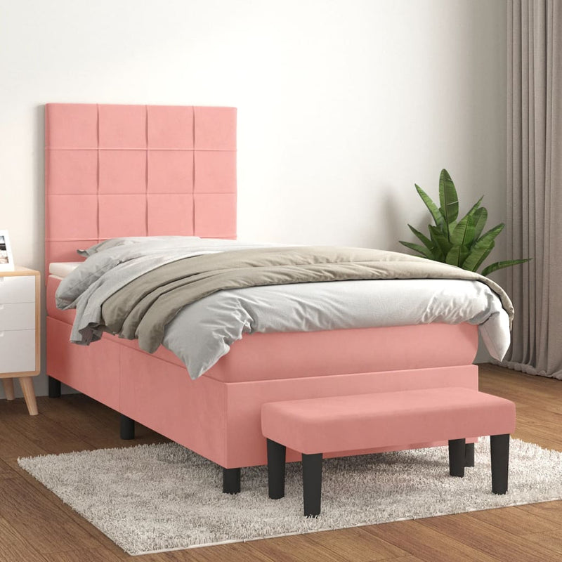 Boxspring met matras fluweel roze 90x190 cm