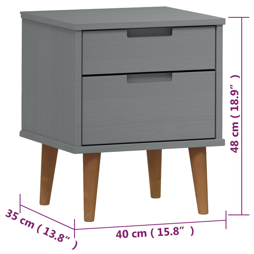 Nachtkastje MOLDE 40x35x48 cm massief grenenhout grijs MeubelReus