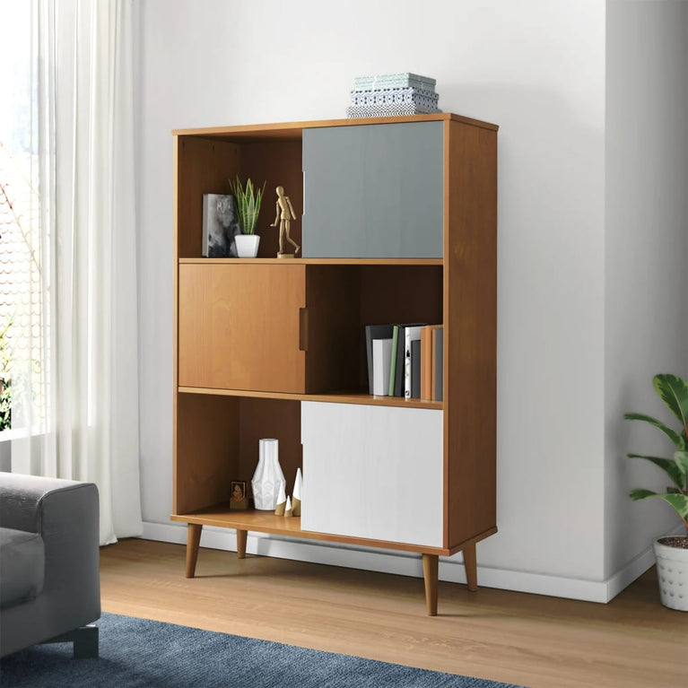 Boekenkast MOLDE 90x35x133,5 cm massief grenenhout bruin MeubelReus