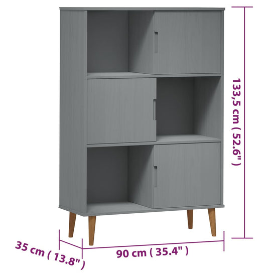Boekenkast MOLDE 90x35x133,5 cm massief grenenhout grijs MeubelReus