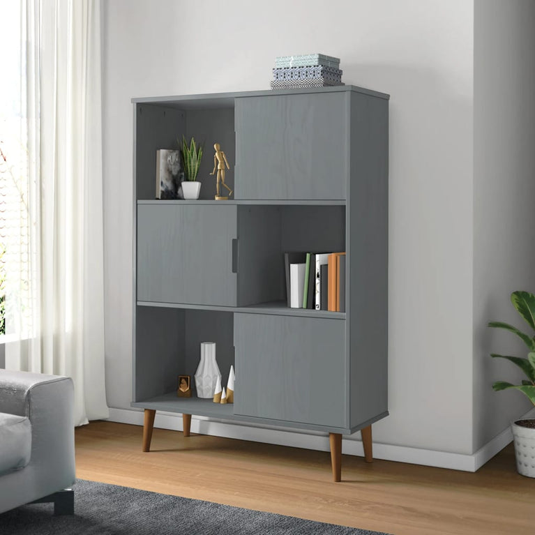Boekenkast MOLDE 90x35x133,5 cm massief grenenhout grijs MeubelReus