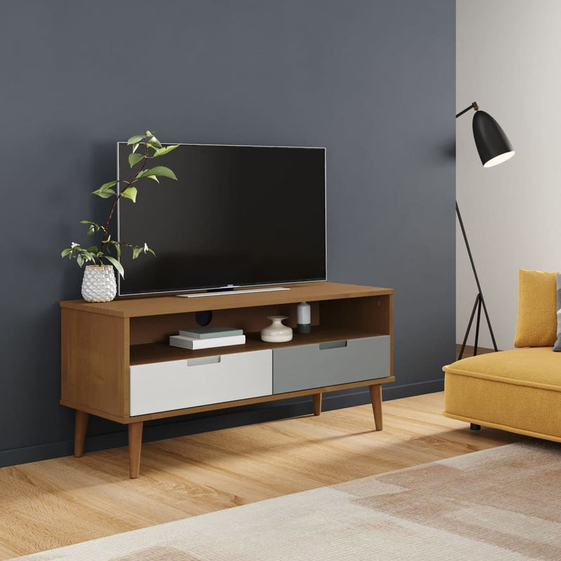 Tv-meubel MOLDE 106x40x49 cm massief grenenhout bruin MeubelReus