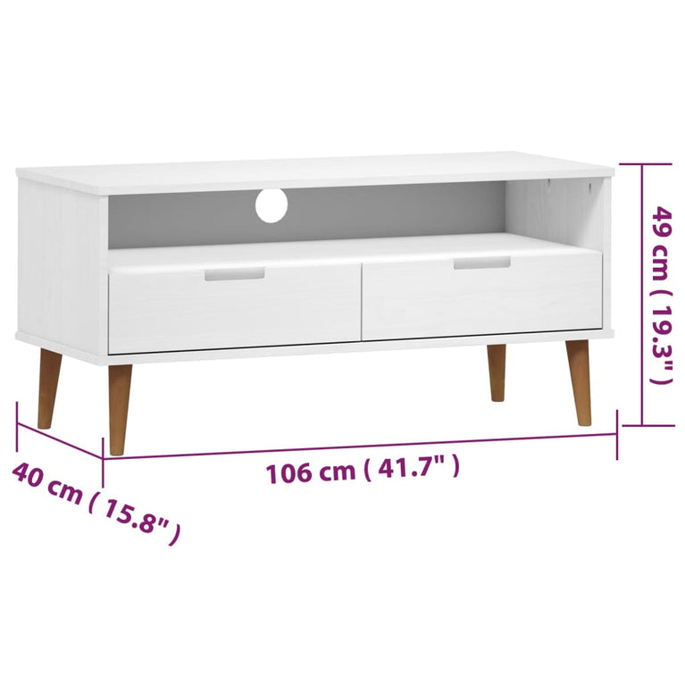 Tv-meubel MOLDE 106x40x49 cm massief grenenhout wit MeubelReus