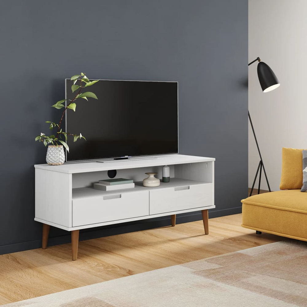 Tv-meubel MOLDE 106x40x49 cm massief grenenhout wit MeubelReus