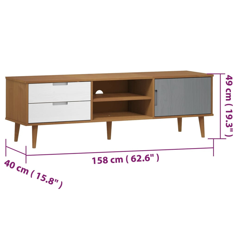 Tv-meubel MOLDE 158x40x49 cm massief grenenhout bruin MeubelReus