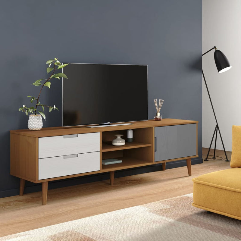 Tv-meubel MOLDE 158x40x49 cm massief grenenhout bruin MeubelReus