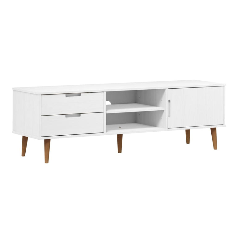 Tv-meubel MOLDE 158x40x49 cm massief grenenhout wit MeubelReus
