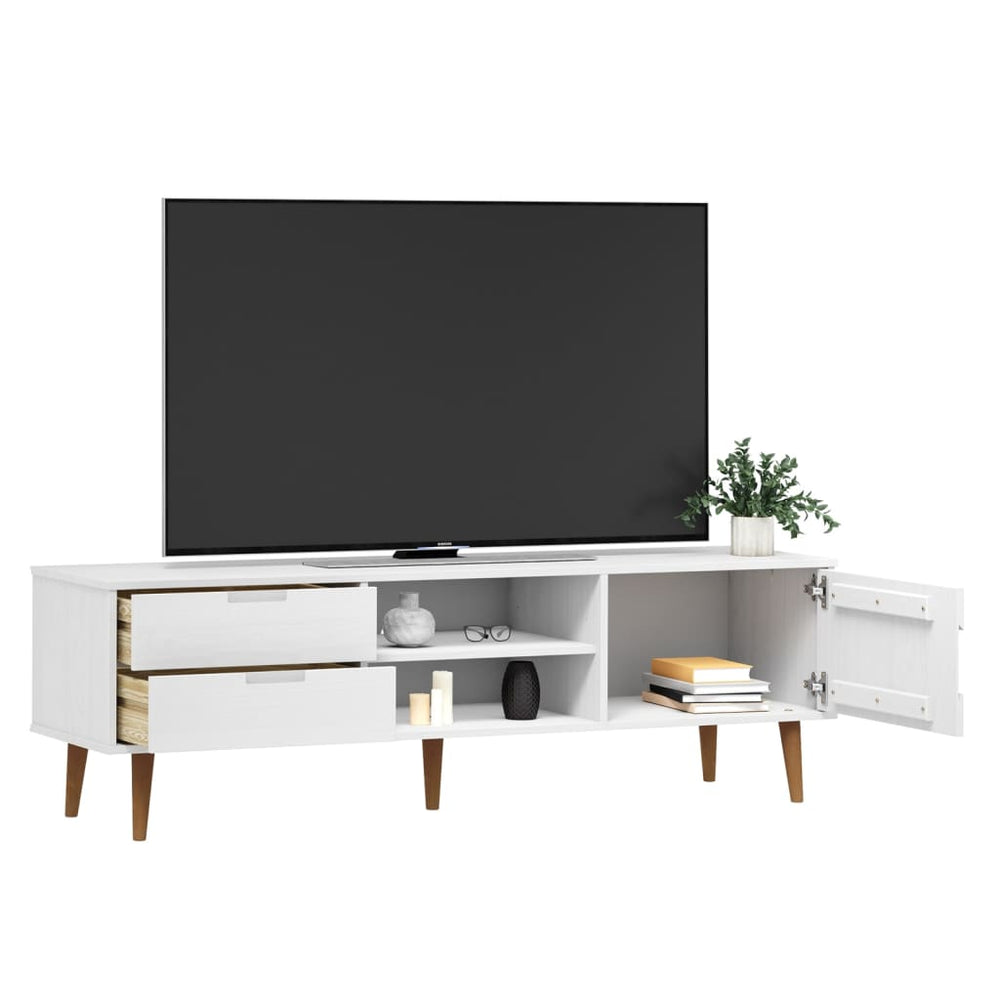 Tv-meubel MOLDE 158x40x49 cm massief grenenhout wit MeubelReus