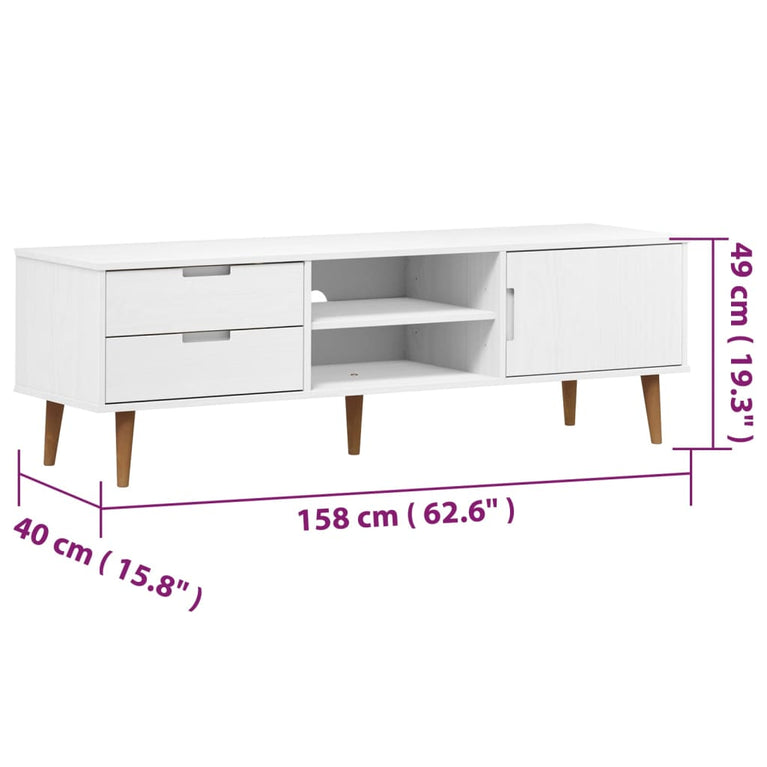 Tv-meubel MOLDE 158x40x49 cm massief grenenhout wit MeubelReus
