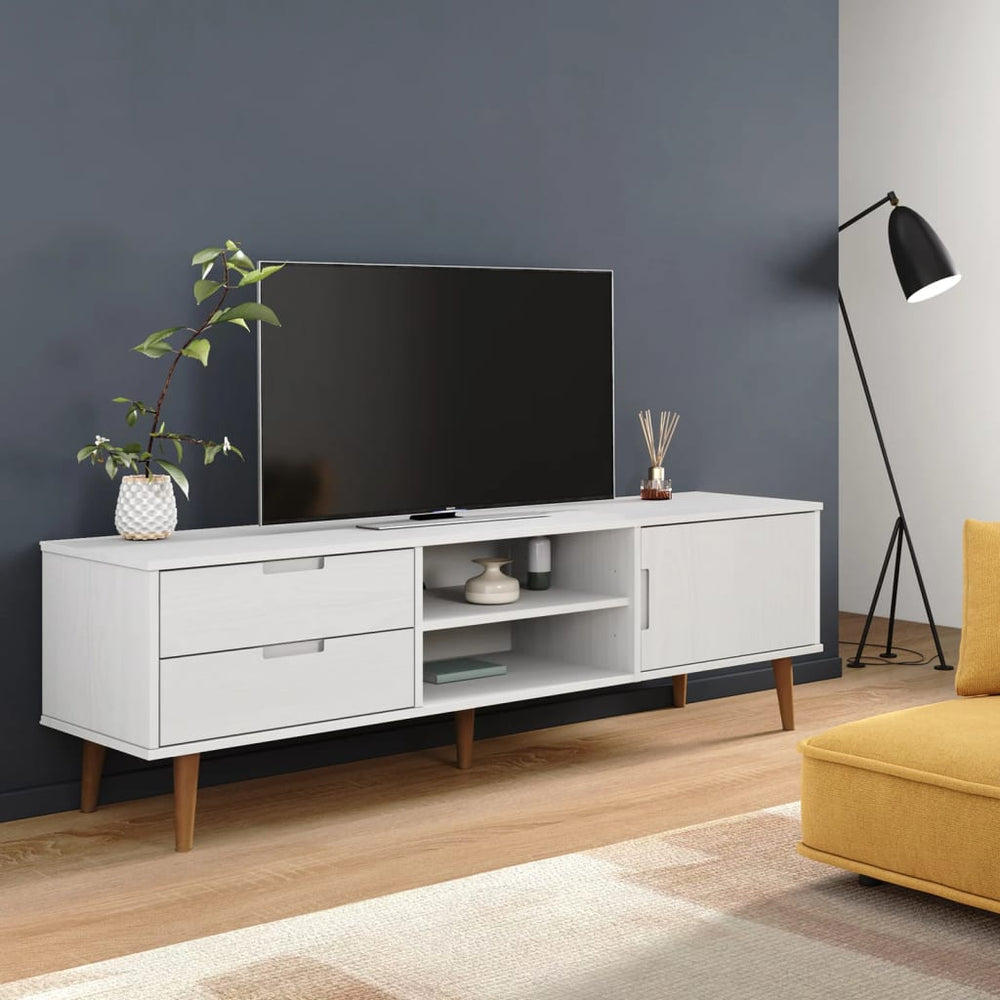 Tv-meubel MOLDE 158x40x49 cm massief grenenhout wit MeubelReus
