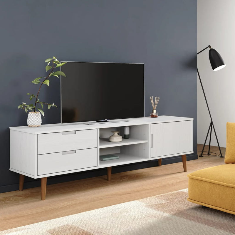 Tv-meubel MOLDE 158x40x49 cm massief grenenhout wit MeubelReus