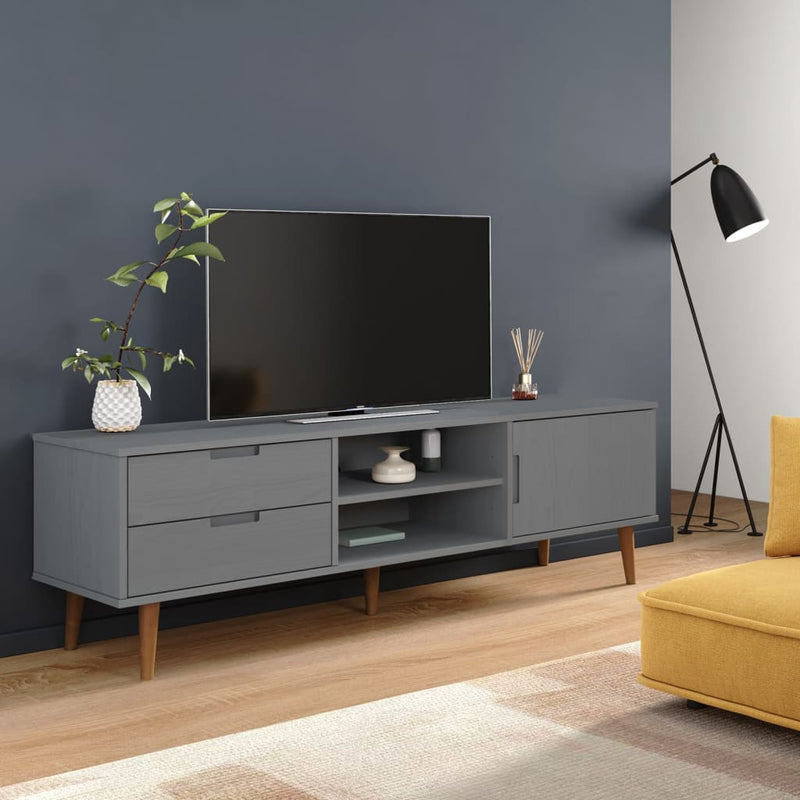 Tv-meubel MOLDE 158x40x49 cm massief grenenhout grijs MeubelReus