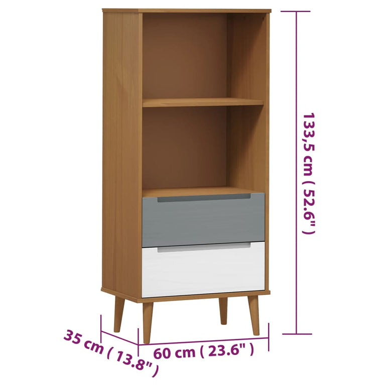 Boekenkast MOLDE 60x35x133,5 cm massief grenenhout bruin MeubelReus