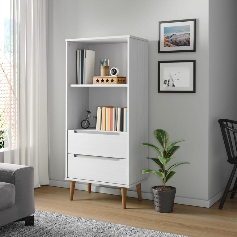 Boekenkast MOLDE 60x35x133,5 cm massief grenenhout wit MeubelReus