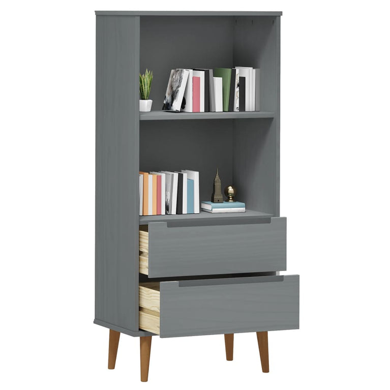 Boekenkast MOLDE 60x35x133,5 cm massief grenenhout grijs MeubelReus