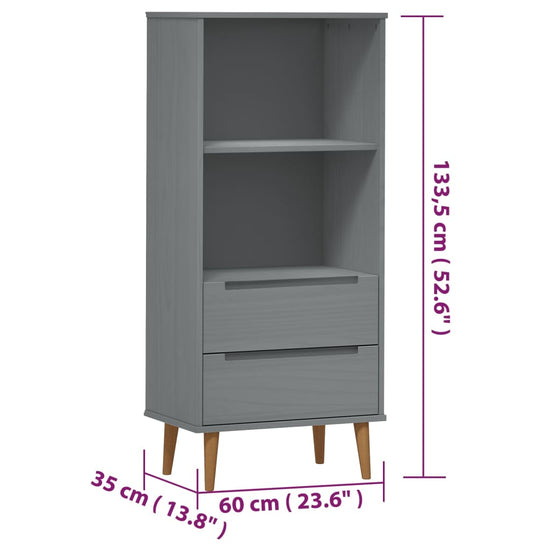 Boekenkast MOLDE 60x35x133,5 cm massief grenenhout grijs MeubelReus