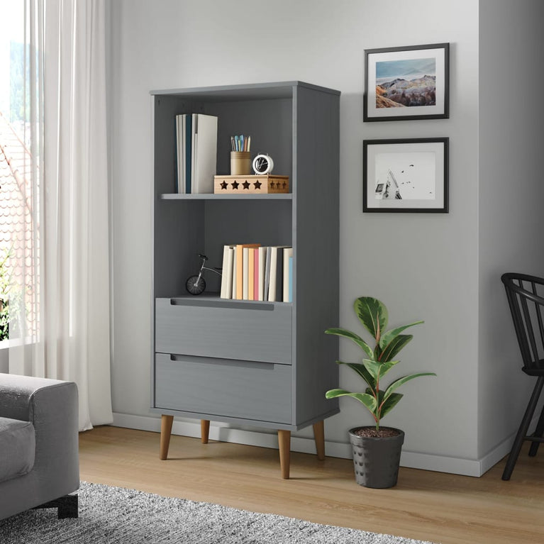 Boekenkast MOLDE 60x35x133,5 cm massief grenenhout grijs MeubelReus