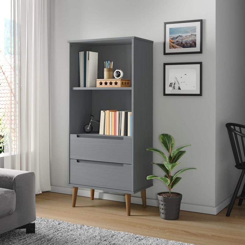 Boekenkast MOLDE 60x35x133,5 cm massief grenenhout grijs MeubelReus
